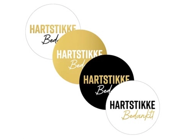 Een KP etiket "Hartstikke Bedankt", diameter 40 mm, 4 varianten, rol van 250 stuks koop je bij Muys Kantoor & Kado