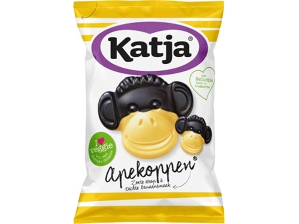 Een Katja Apekoppen snoep, zoete drop en banaansmaak, zak van 255 g koop je bij Muys Kantoor & Kado