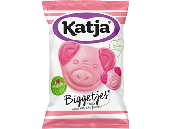 Een Katja Biggetjes snoep, zachte gums met echt fruitsap, zak van 255 g koop je bij Muys Kantoor & Kado