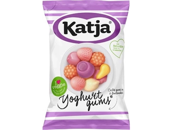 Een Katja Yoghurtgums snoep, zachte gums in 6 fruitsmaken, zak van 295 g koop je bij Muys Kantoor & Kado