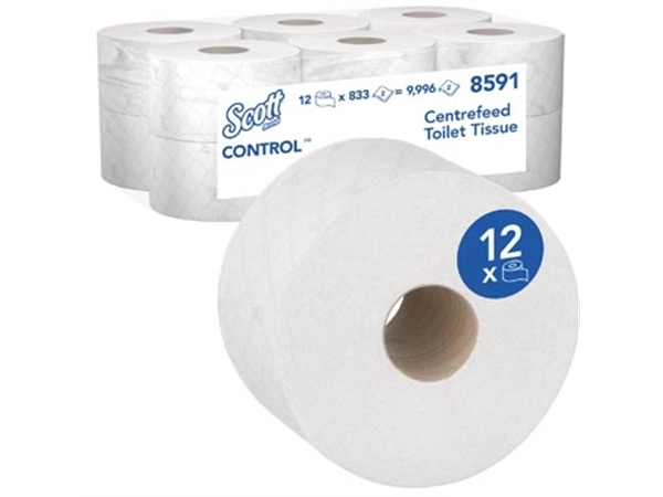 Een Kimberly Clark toiletpapier Scott Control centrefeed rol, wit, 2-laags, pak van 12 rollen koop je bij Muys Kantoor & Kado