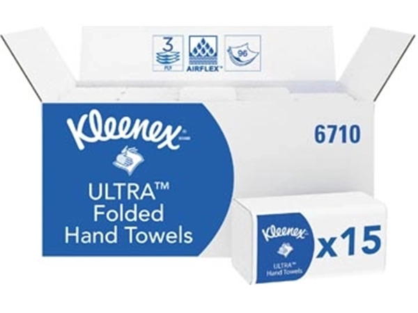 Een Kleenex papieren vouwhandoeken, Ultra Super Soft, 3-laags, 96 vellen, pak van 15 stuks koop je bij Muys Kantoor & Kado