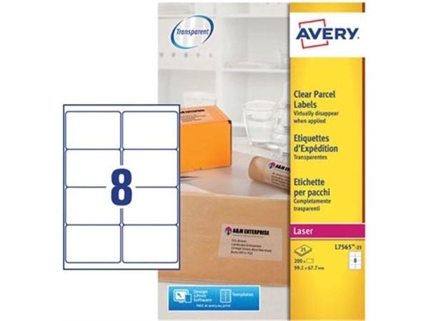 Een Avery L7565-25 verzendetiketten ft 99,1 x 67,7 mm (b x h), 200 etiketten, transparant koop je bij Muys Kantoor & Kado