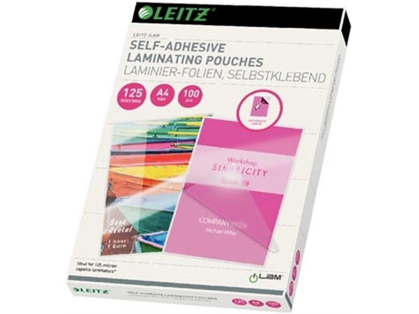 Een Leitz iLAM lamineerhoes ft A4, 250 micron (2 x 125 micron), zelfklevend, pak van 100 stuks koop je bij Muys Kantoor & Kado