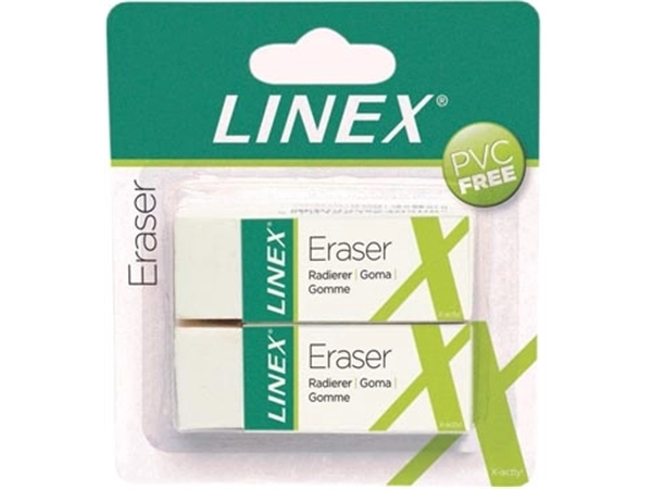 Een Linex witte gum, blister van 2 stuks koop je bij Muys Kantoor & Kado