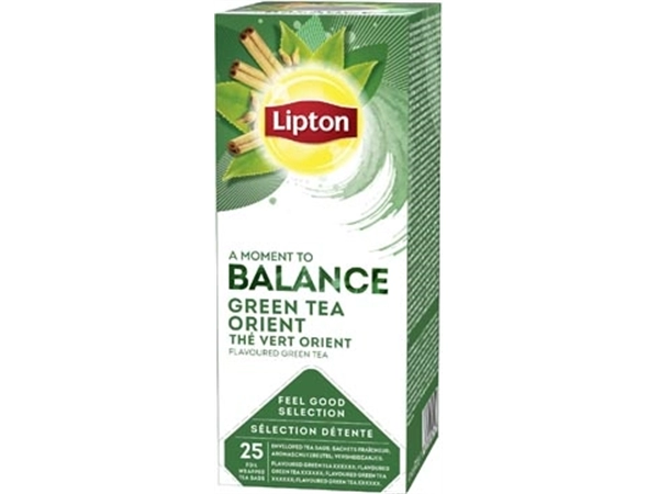 Een Lipton thee Feel Good Selection, groene thee Orient, doos van 25 zakjes koop je bij Muys Kantoor & Kado