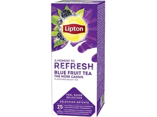 Een Lipton thee Feel Good Selection, zwarte thee blauwe bes & bramen, doos van 25 zakjes koop je bij Muys Kantoor & Kado