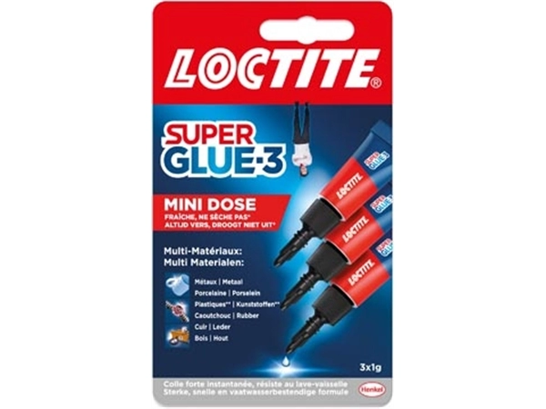 Een Loctite Mini Dose secondelijm, 1 g, 2 + 1 gratis, op blister koop je bij Muys Kantoor & Kado