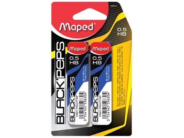 Een Maped Black'peps potloodstiften, 0,5 mm, HB, blister van 2 etuis van 12 stuks koop je bij Muys Kantoor & Kado