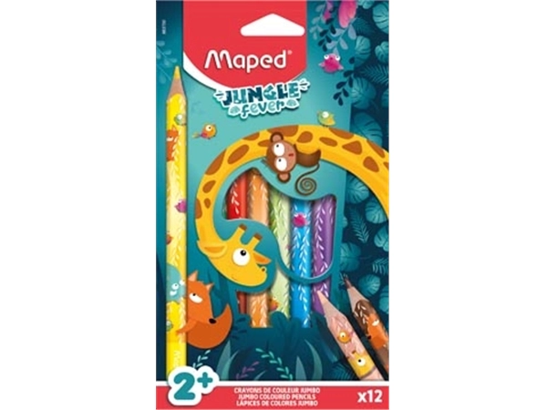 Een Maped kleurpotlood Jungle Fever Jumbo, etui van 12 stuks, assorti koop je bij Muys Kantoor & Kado