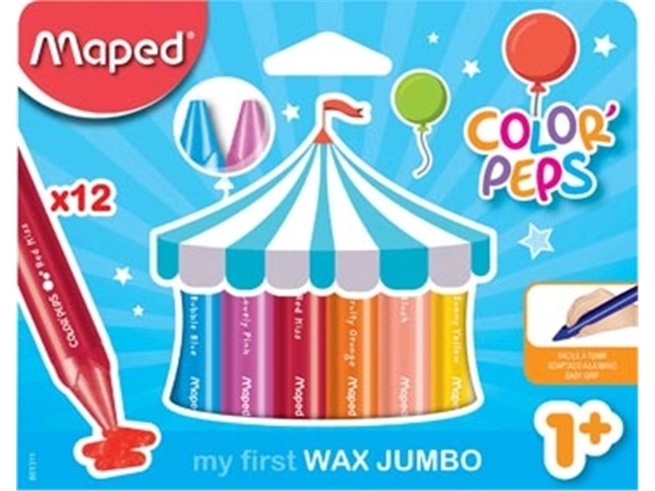 Een Maped waskrijt Color'Peps Jumbo Early Age, doos van 12 stuks in geassorteerde kleuren koop je bij Muys Kantoor & Kado