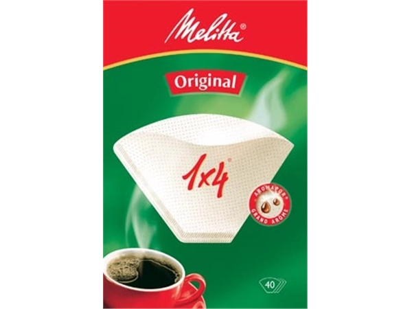 Een Melitta koffiefilter 1 x 4, pak van 40 stuks koop je bij Muys Kantoor & Kado