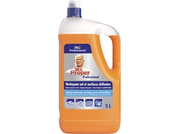 Een Mr. Proper allesreiniger, delicate, fles van 5 liter koop je bij Muys Kantoor & Kado