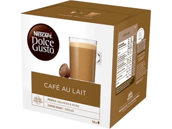 Een Nescafé Dolce Gusto koffiecapsules, Café au lait, pak van 16 stuks koop je bij Muys Kantoor & Kado