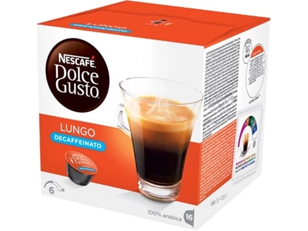 Een Nescafé Dolce Gusto koffiecapsules, Lungo Decaffeinato, pak van 16 stuks koop je bij Muys Kantoor & Kado