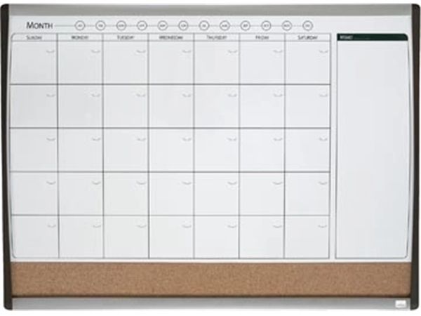 Een Nobo combibord, kurk en magnetische whiteboard maandplanner, ft 58,5 x 43 cm koop je bij Muys Kantoor & Kado