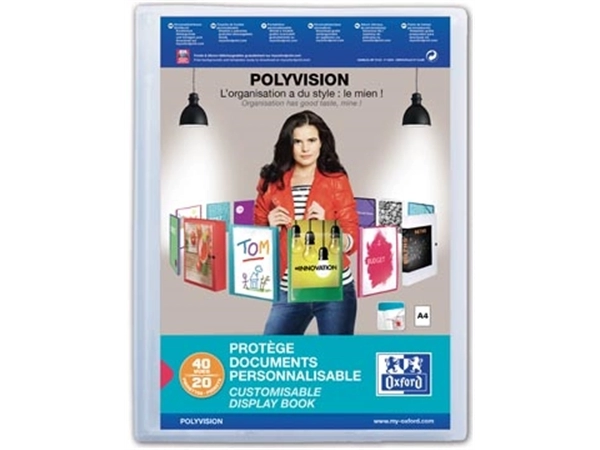 Een OXFORD Polyvision personaliseerbare presentatiealbum, formaat A4, uit PP, 20 tassen, transparant koop je bij Muys Kantoor & Kado