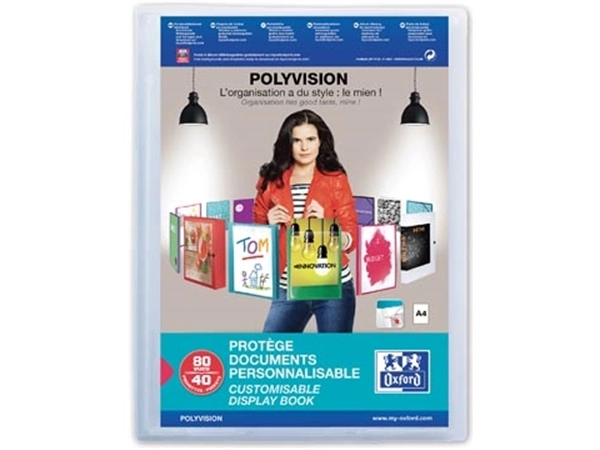 Een OXFORD Polyvision personaliseerbare presentatiealbum, formaat A4, uit PP, 40 tassen, transparant koop je bij Muys Kantoor & Kado