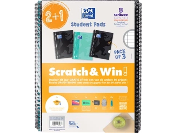 Een Oxford School collegeblok, ft A4+, gelijnd, 23-gaats, 80 vel, assorti, 2+1 gratis, Scratch & Win koop je bij Muys Kantoor & Kado