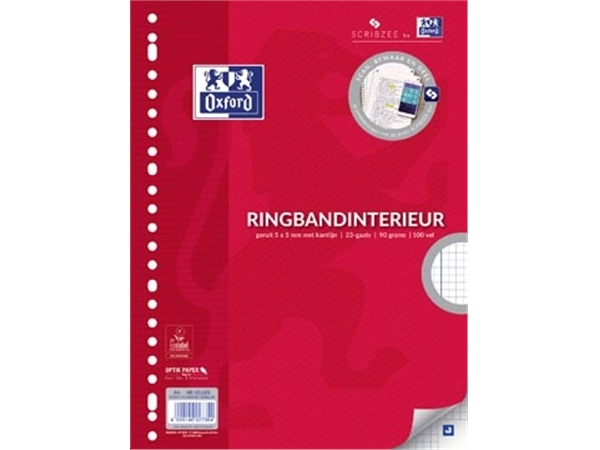 Een Oxford ringbandinterieur voor ft A4, 23-gaatsperforatie, met kantlijn, 200 bladzijden, geruit 5 mm koop je bij Muys Kantoor & Kado