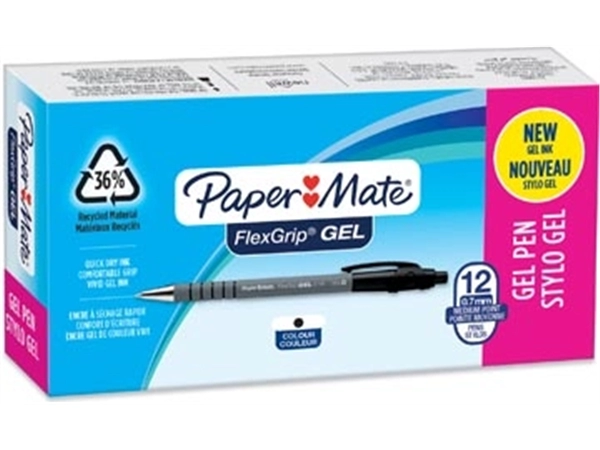 Een Paper Mate balpen Flexgrip Gel, doos van 12 stuks, zwart koop je bij Muys Kantoor & Kado