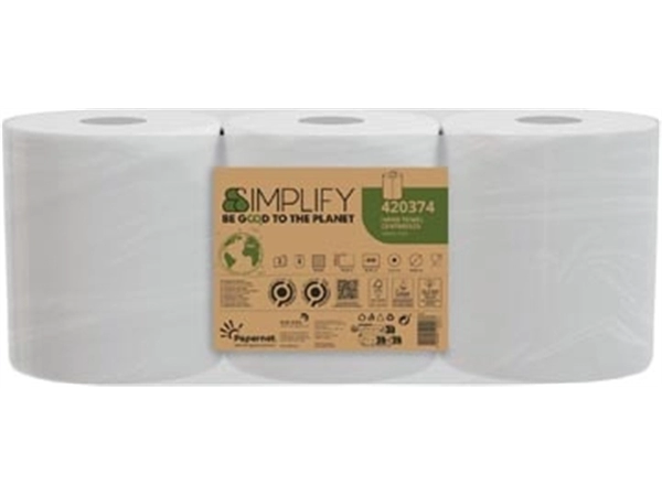 Een Papernet papieren handdoeken Simplify Centerfeed, 2-laags, 90 m, 450 vel, pak van 3 rollen koop je bij Muys Kantoor & Kado