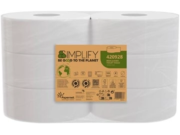 Een Papernet toiletpapier Simplify Maxi Jumbo, 2-laags, 1305 vellen, pak van 6 rollen koop je bij Muys Kantoor & Kado