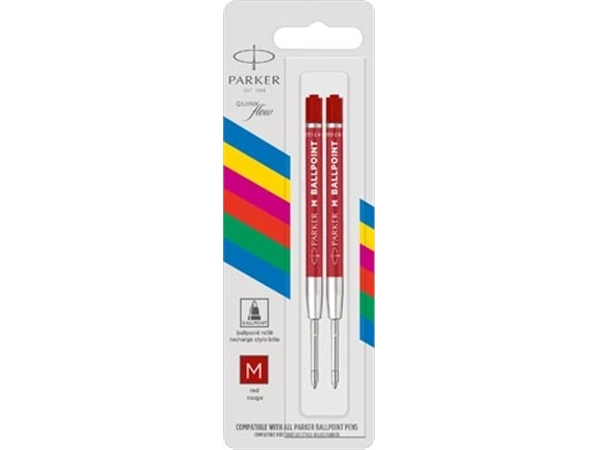 Een Parker Eco vulling voor balpen, medium, rood, blister van 2 stuks koop je bij Muys Kantoor & Kado