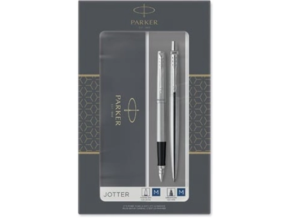 Een Parker Jotter giftbox duoset, vulpen en balpen, zilver koop je bij Muys Kantoor & Kado