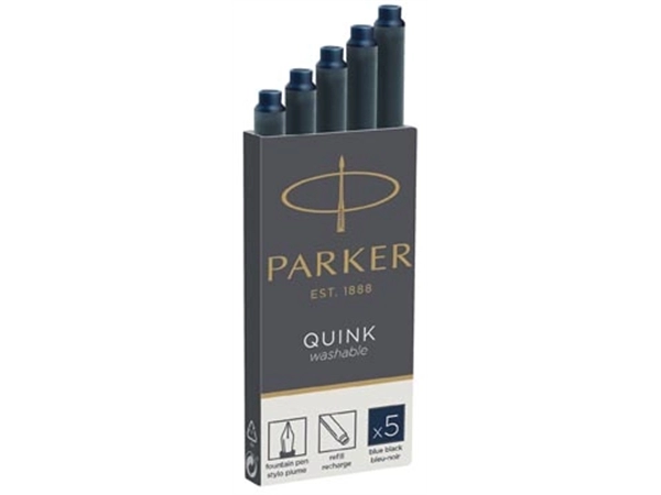 Een Parker Quink inktpatronen blauw-zwart, doos met 5 stuks koop je bij Muys Kantoor & Kado