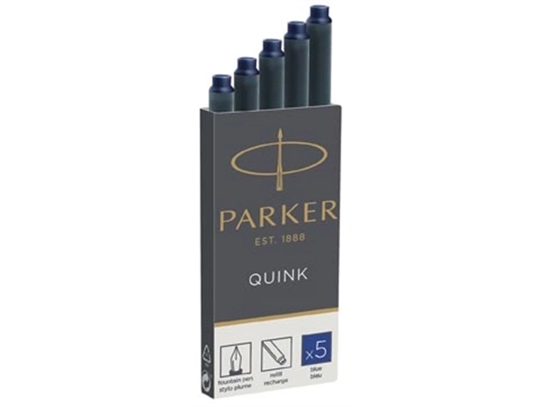 Een Parker Quink inktpatronen permanent blauw, doos met 5 stuks koop je bij Muys Kantoor & Kado