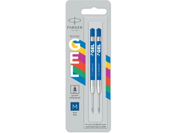 Een Parker gelvulling voor balpen medium, 0,7 mm, blauw, blister van 2 stuks koop je bij Muys Kantoor & Kado