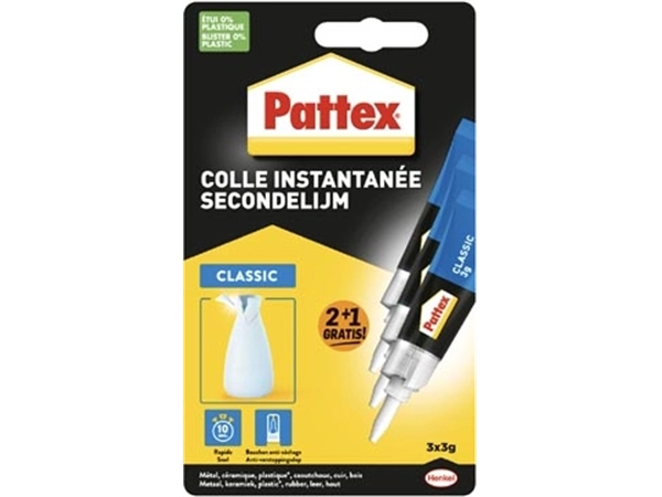 Een Pattex Classic secondelijm, 3 g, 2 + 1 gratis, op blister koop je bij Muys Kantoor & Kado