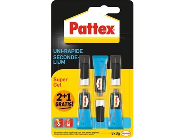 Een Pattex Super Gel secondelijm, 3 g, 2 + 1 gratis, op blister koop je bij Muys Kantoor & Kado