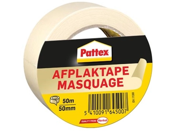 Een Pattex afplaktape, lengte 50 m, breedte 50 mm koop je bij Muys Kantoor & Kado