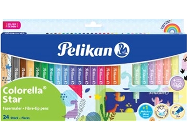 Een Pelikan Colorella Star viltstift, etui van 18 stuks + 6 pastelkleuren koop je bij Muys Kantoor & Kado