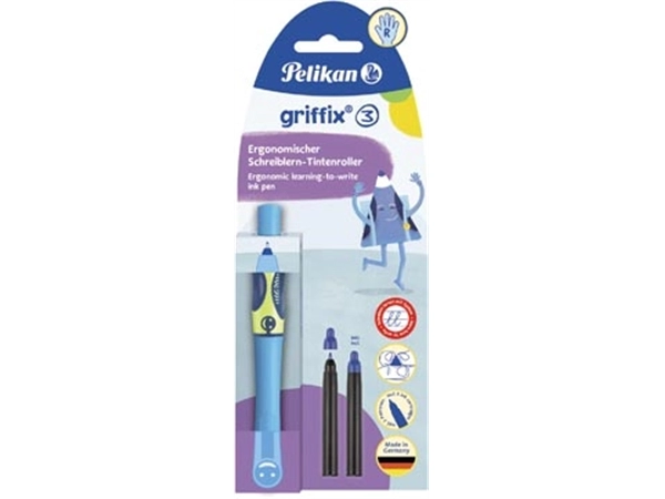 Een Pelikan Griffix roller, op blister, voor rechtshandigen, blauw - groen koop je bij Muys Kantoor & Kado