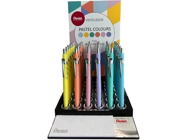 Een Pentel vulpotlood voor potloodstiften: 0,5 mm, display van 36 stuks in geassorteerde pastel kleuren koop je bij Muys Kantoor & Kado