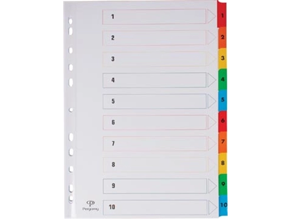 Een Pergamy tabbladen met indexblad, ft A4, 11-gaatsperforatie, geassorteerde kleuren, set 1-10 koop je bij Muys Kantoor & Kado