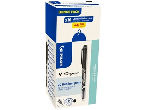 Een Pilot fineliner V-Sign Pen, doos van 16 + 4 stuks, zwart koop je bij Muys Kantoor & Kado