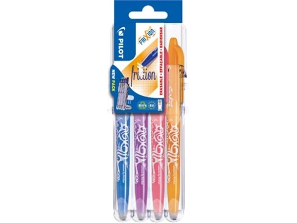 Een Pilot roller Frixion Ball Set 2 Go blister van 4 stuks, oranje, roze, paars en blauw koop je bij Muys Kantoor & Kado