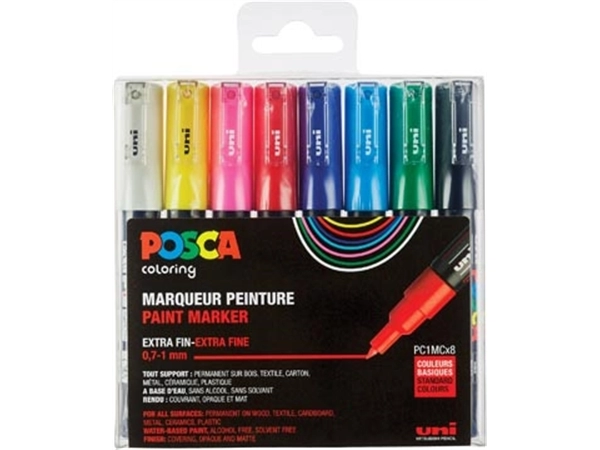 Een Posca paintmarker PC-1MC, set van 8 markers in geassorteerde basiskleuren koop je bij Muys Kantoor & Kado