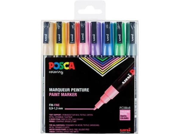 Een Posca paintmarker PC-3M, set van 8 markers in geassorteerde pastelkleuren koop je bij Muys Kantoor & Kado