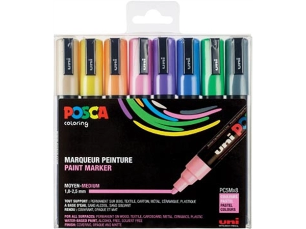 Een Posca paintmarker PC-5M, set van 8 markers in geassorteerde pastelkleuren koop je bij Muys Kantoor & Kado