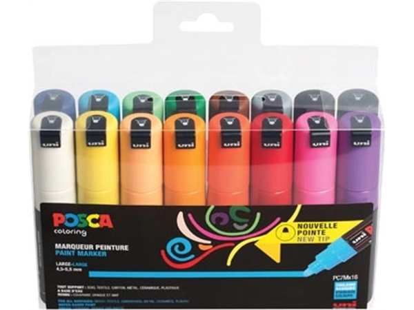 Een Posca paintmarker PC-7M, set van 16 stuks in geassorteerde kleuren koop je bij Muys Kantoor & Kado