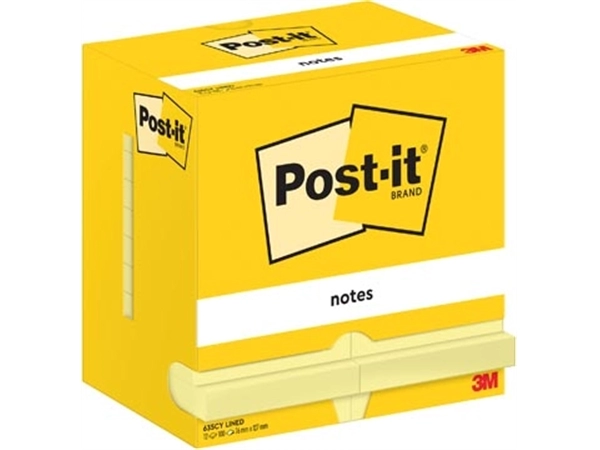 Een Post-It Notes, 100 vel, ft 76 x 127 mm, geel, gelijnd, pak van 12 blokken koop je bij Muys Kantoor & Kado