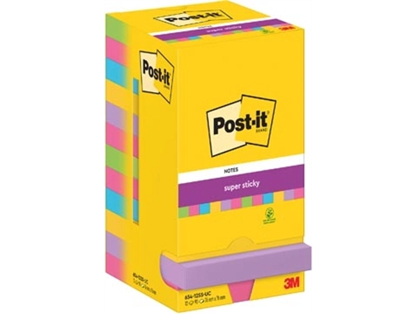 Een Post-It Super Sticky Notes, 90 vel, ft 76 x 76 mm, assorti, pak van 12 blokken koop je bij Muys Kantoor & Kado