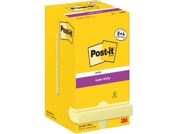 Een Post-It Super Sticky Notes, 90 vel, ft 76 x 76 mm, geel, 8 + 4 GRATIS koop je bij Muys Kantoor & Kado