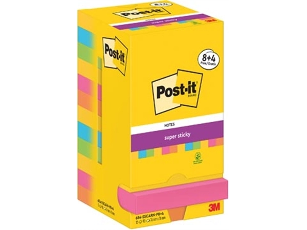 Een Post-It Super Sticky Notes Carnival, 90 vel, ft 76 x 76 mm, 8 + 4 GRATIS koop je bij Muys Kantoor & Kado