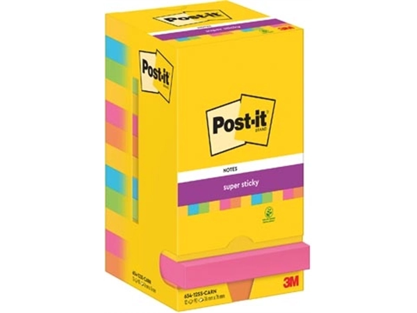 Een Post-It Super Sticky Notes Carnival, 90 vel, ft 76 x 76 mm, pak van 12 blokken koop je bij Muys Kantoor & Kado